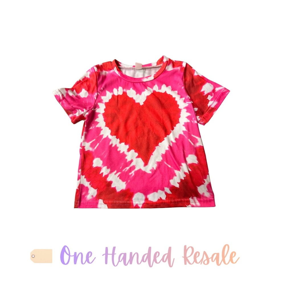 💗 Unbranded Pink Red Tie-Dye Heart Kids Shirt 100 3T